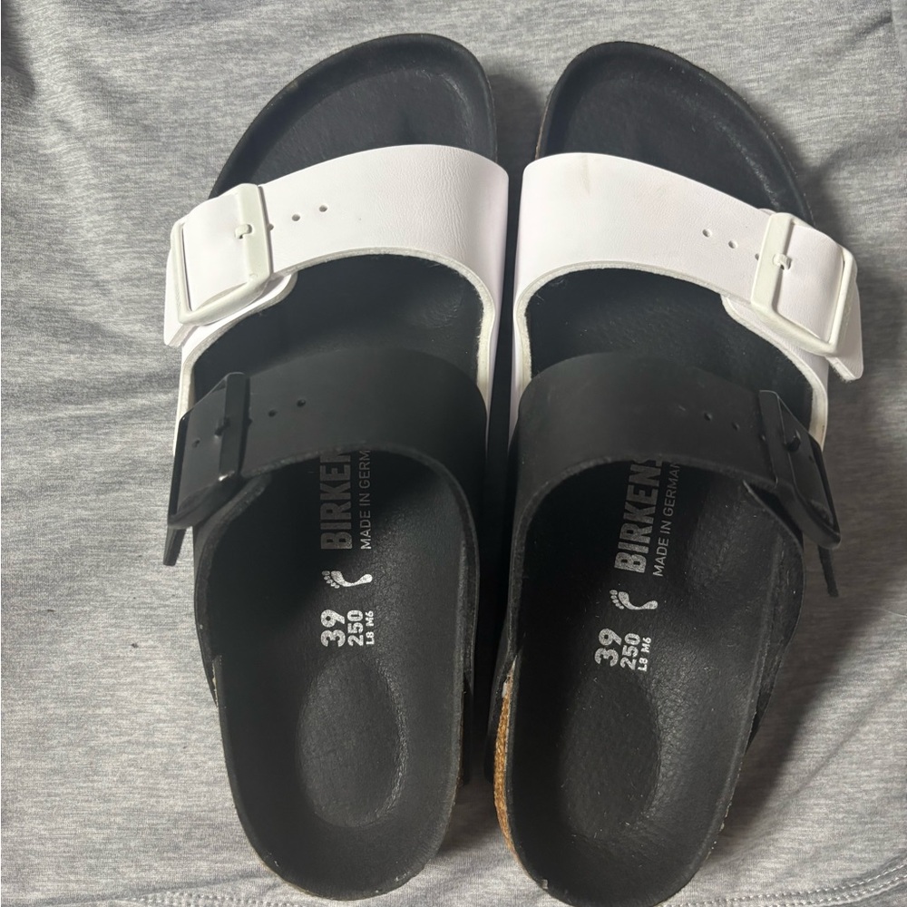 WORN ONCE! Black and White Birkenstock Arizona Sandals